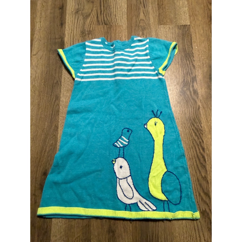 Gymboree Dress Girls Size 4T Teal Sweater Dress Bird Graphic Knit Bird Intarsia